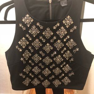 Club Monaco Black Gemmed Crop Top